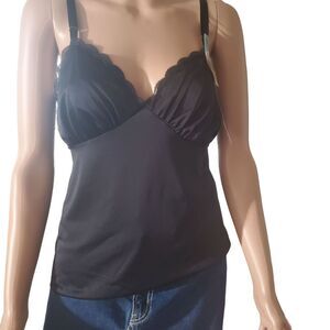 NEW Vintage Shadowline Size XS/S Nylon Cami Top Shell Black USA Made Grunge Y2K